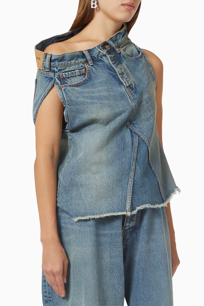 

Sleeveless Pants Top in Japanese Denim, Blue