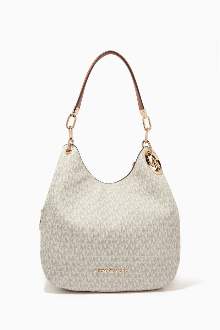 

Large Mina Logo Shoulder Bag in Coated-canvas, White