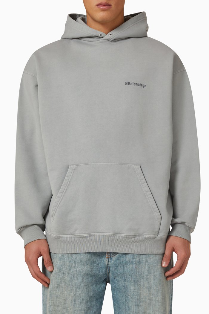 

Logo Medium Fit Hoodie in Cotton Terry, Grey