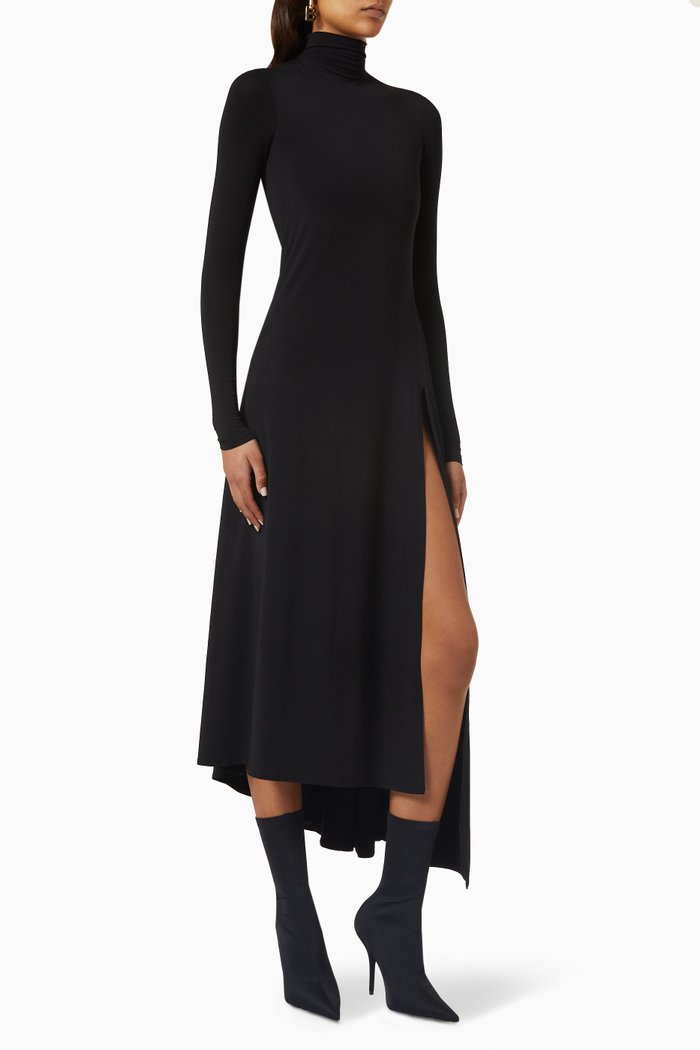 

Twisted Slit Dress in Stretch Modal Jersey, Black