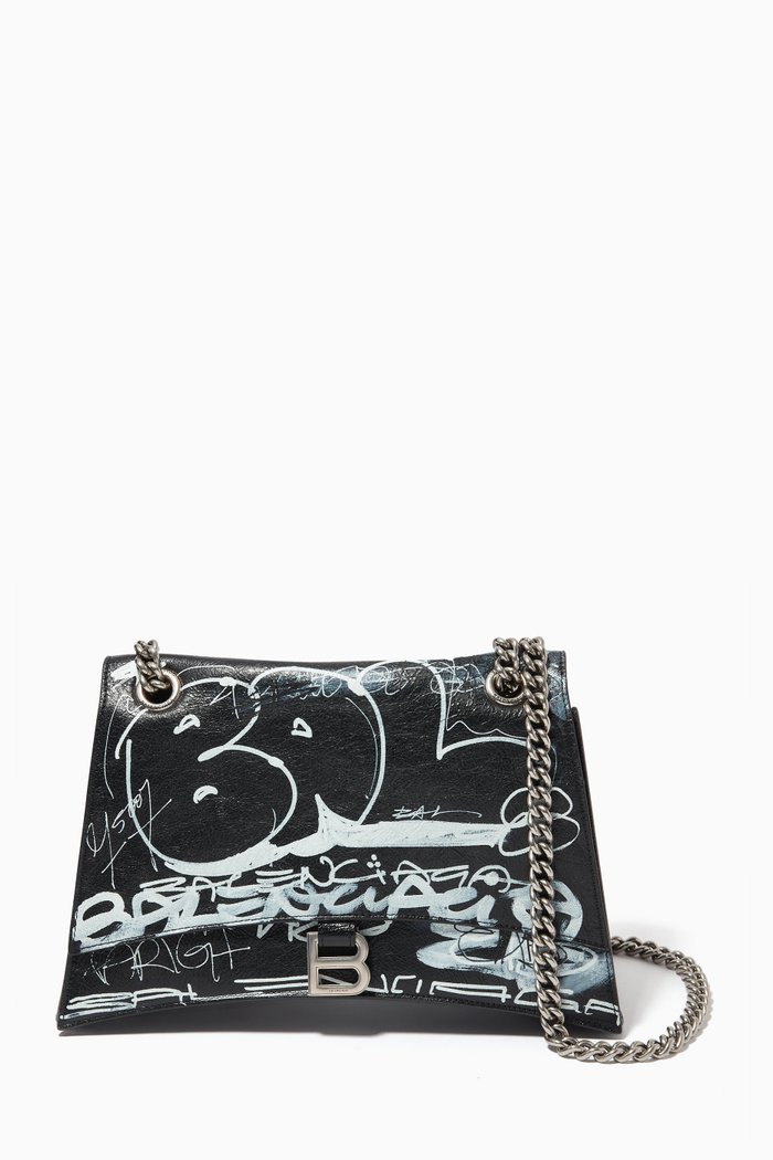 

Medium Crush Shoulder Bag in Graffiti-printed Arena Lambskin, Black