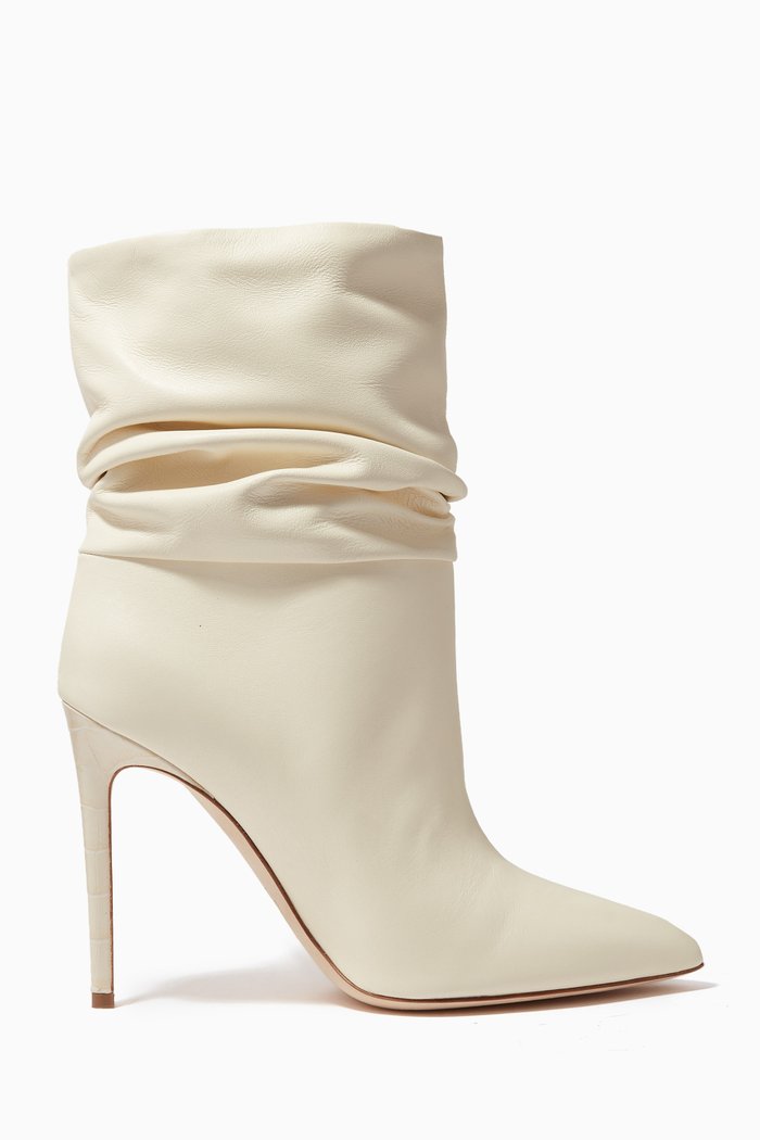 Slouchy 105mm Heel Ankle Boots in Leather, White