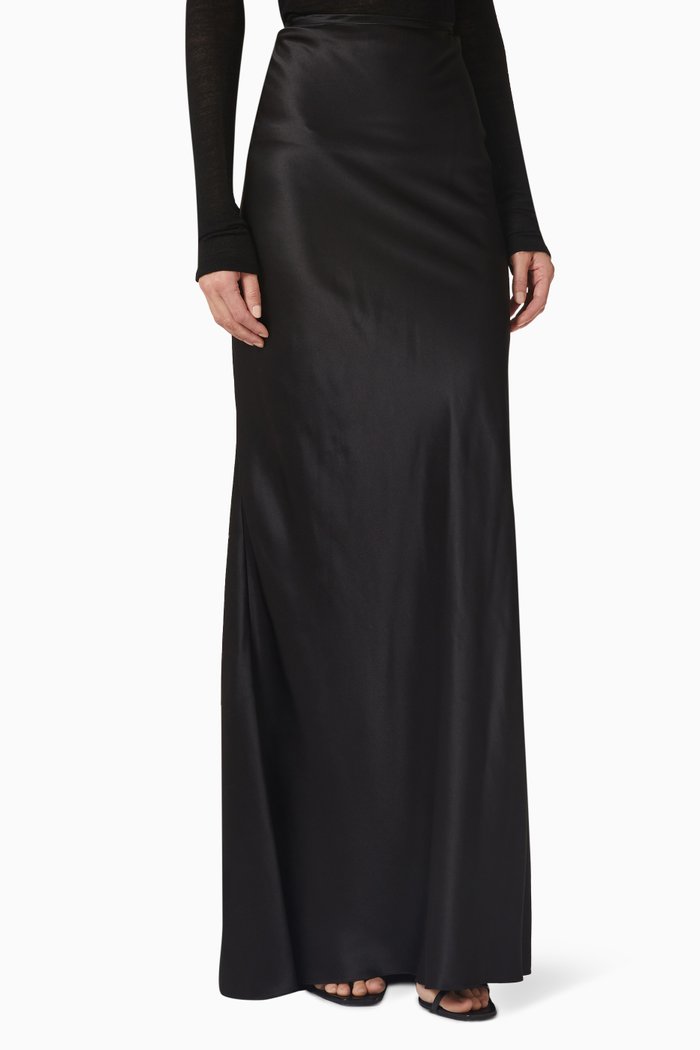 Maxi Skirt in Washed Satin, Black