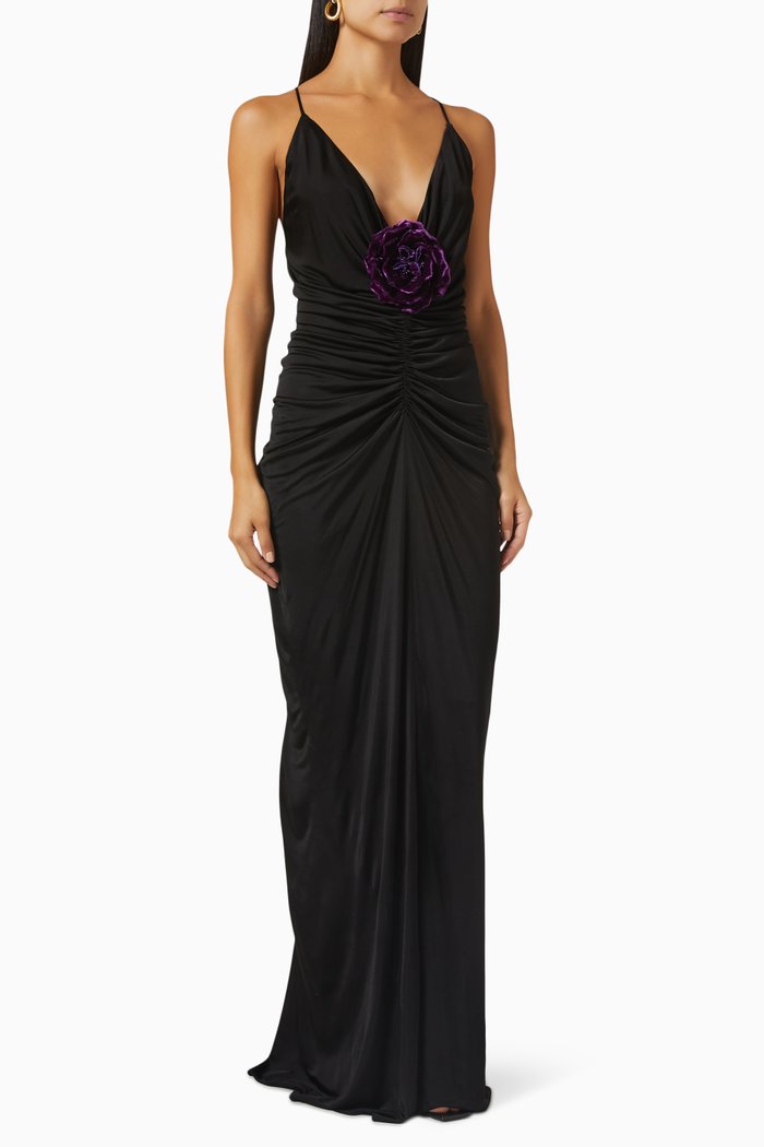 

Ruched Maxi Dress in Jersey, Black