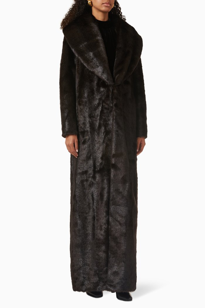 

Shawl-collar Coat in Faux-fur, Brown