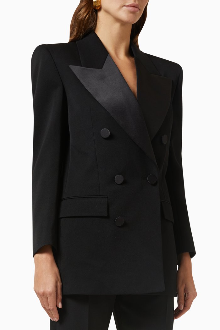 Double-breasted Tuxedo Jacket in Wool, Black