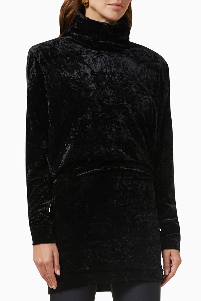 

High-neck Top in Velvet, Black