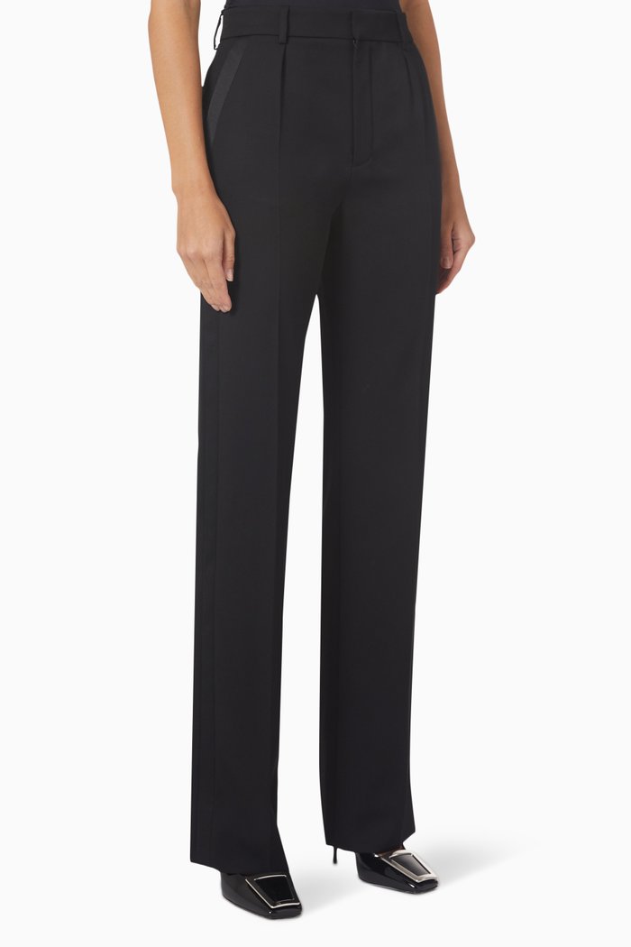 

High-Waist Tuxedo Pants in Grain De Poudre, Black