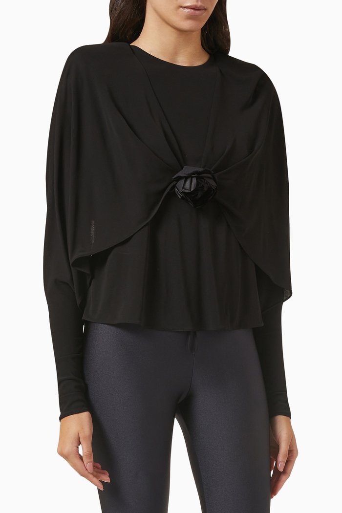 

Floral Draped Top in Viscose-crêpe, Black