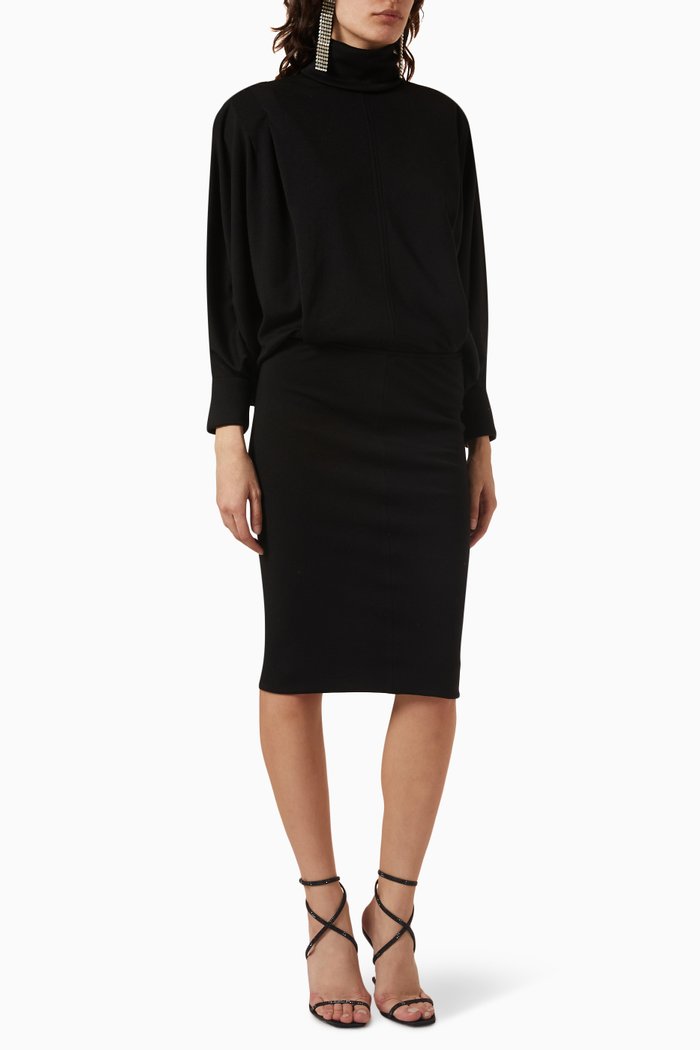 Oversized Dress in Wool Jersey, Black