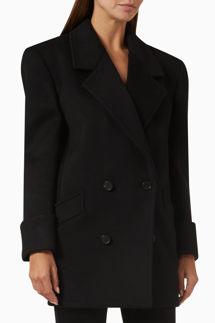 

Oversized Double-breasted Blazer in Wool, Black