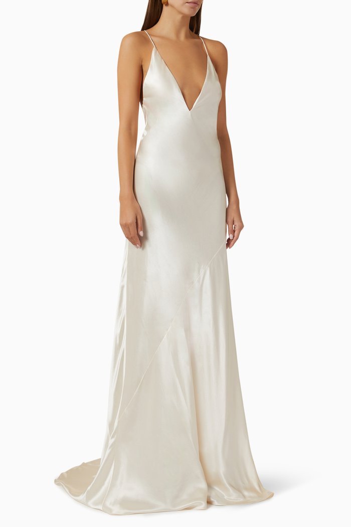 

Deep V-neck Maxi Dress in Silk, White