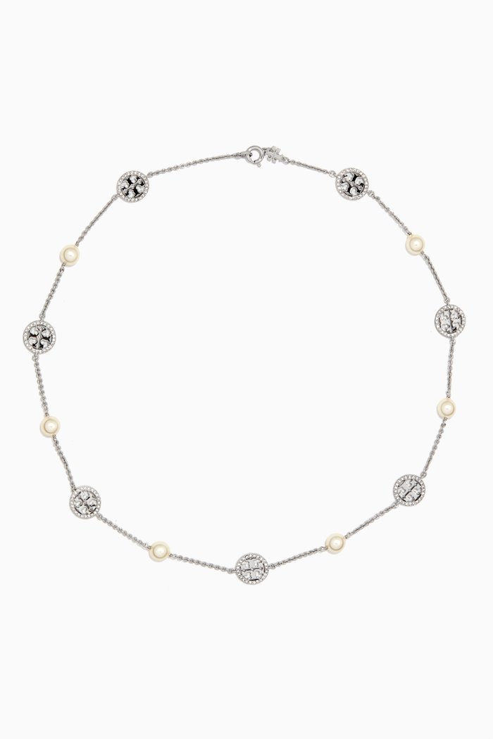 

Crystal Pearl Logo Necklace, Silver