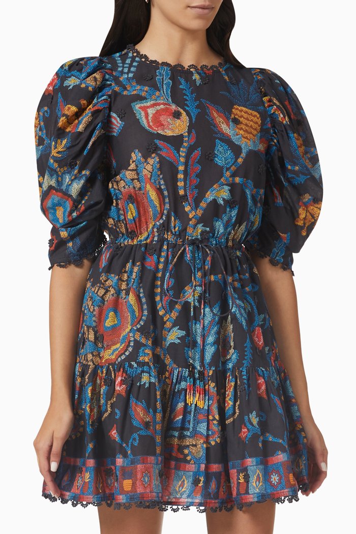 

Sunset Tapestry Mini Dress in Cotton, Black