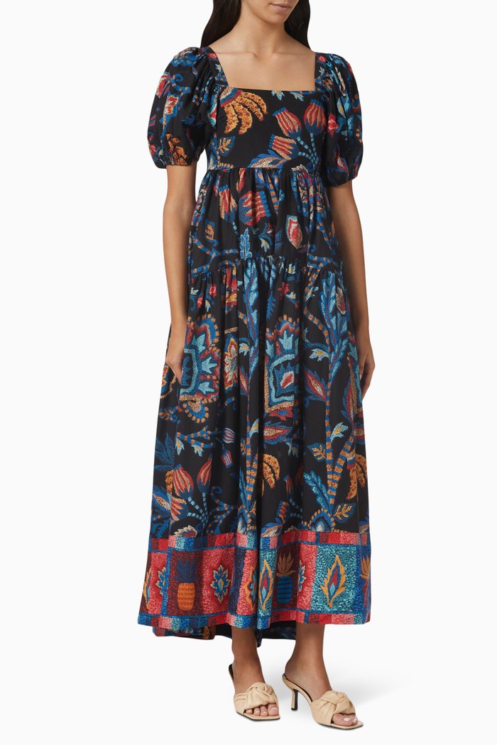 

Sunset Tapestry Maxi Dress in Organic Cotton, Black