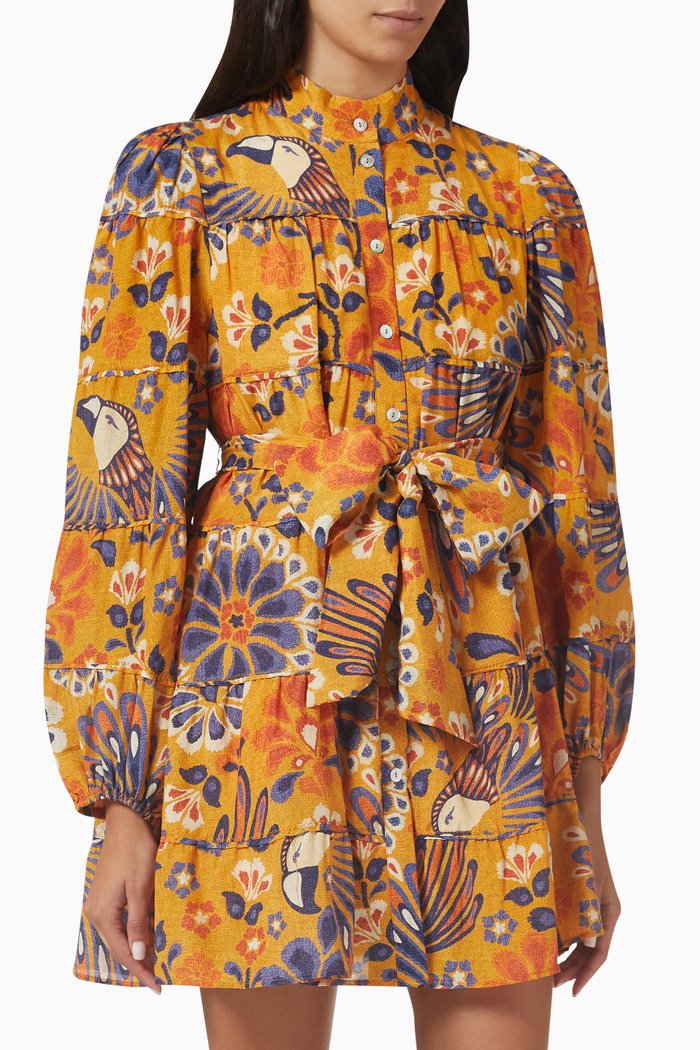 

Pineapple Flowers Mini Dress in Cotton-blend, Yellow
