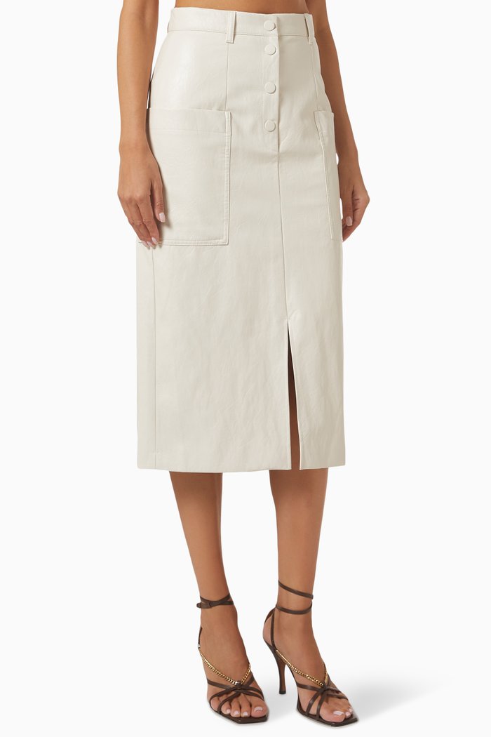 Sequoia Midi Skirt in Faux Leather, Neutral