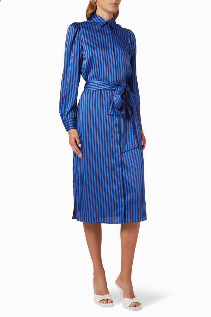 

Wasser Striped Midi Dress in Twill, Blue