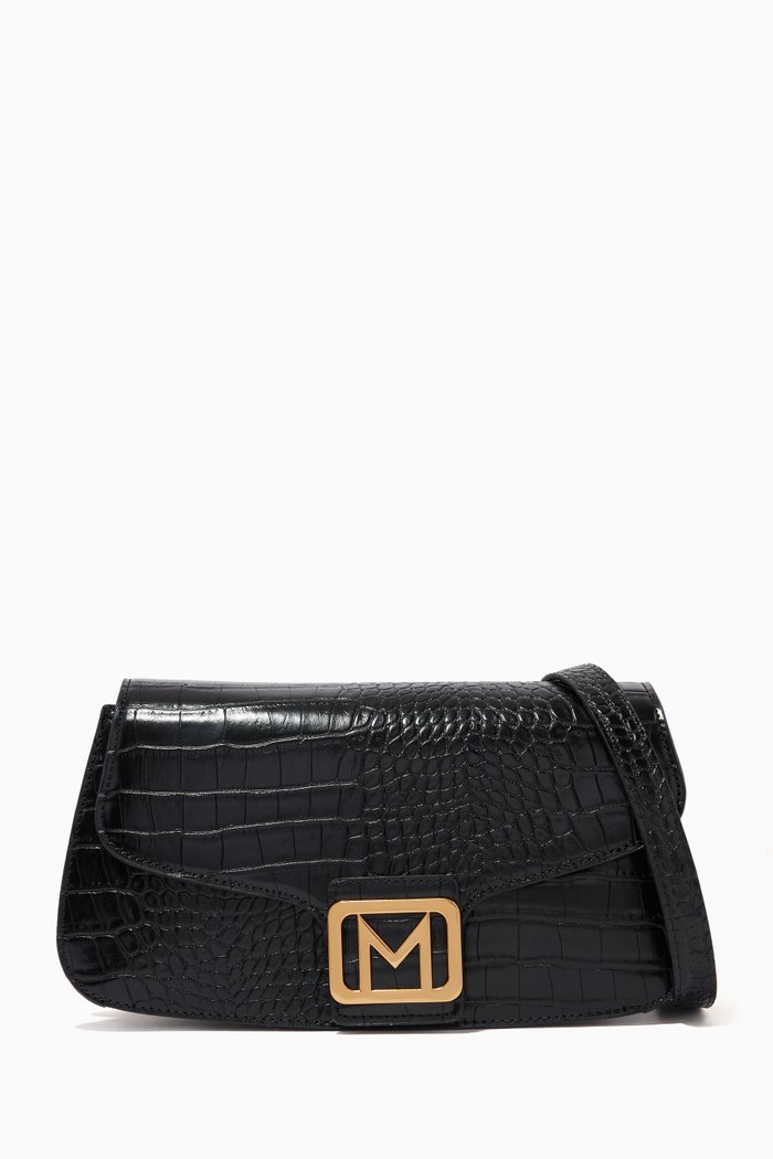 

Isa Shoulder Bag in Croc-embossed Faux Leather, Black