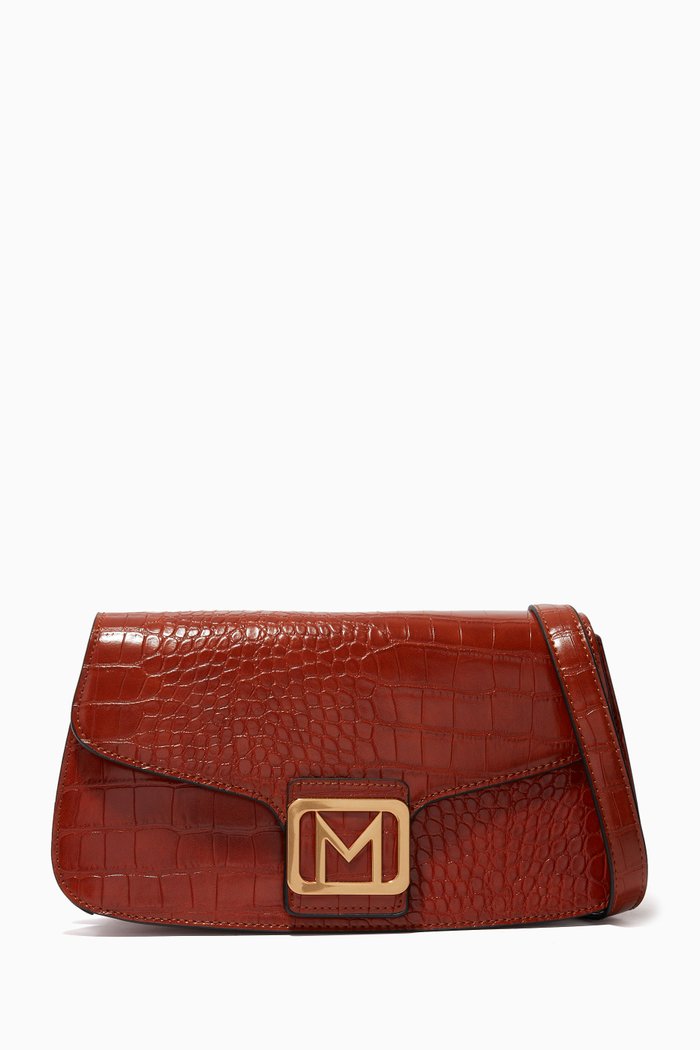 

Isa Shoulder Bag in Croc-embossed Faux Leather, Brown