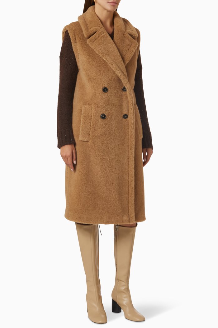 Shaila Double-breasted Coat in Wool-blend, Brown