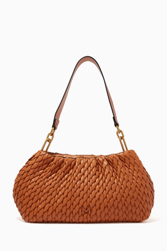 

Gift Shoulder Bag in Pleated PU Leather, Brown