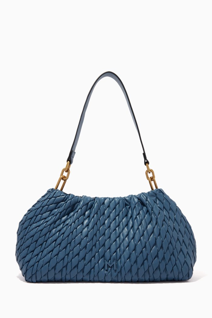 

Gift Shoulder Bag in Pleated Faux Leather, Blue
