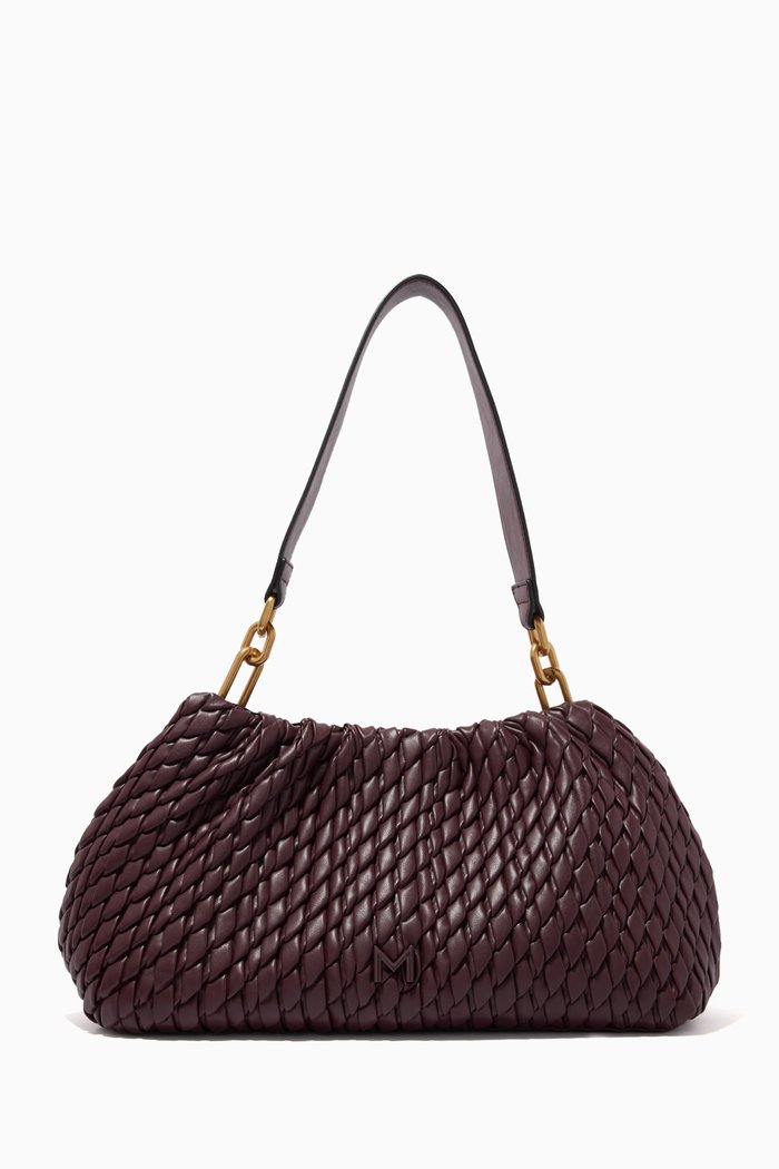 

Gift Shoulder Bag in Pleated PU Leather, Brown