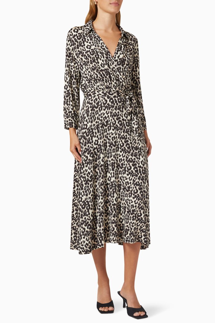 

Ribera Animal Print Midi Dress in Viscose, Neutral