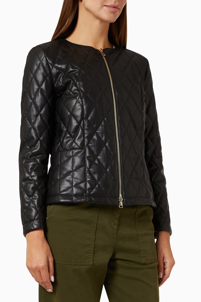 

Gerard Quilted Zip-up Jacket in Faux Leather, Black