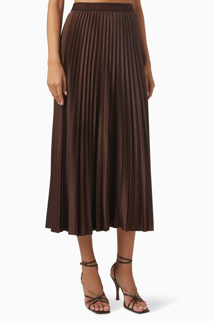 

Domino Pleated Midi Skirt, Brown