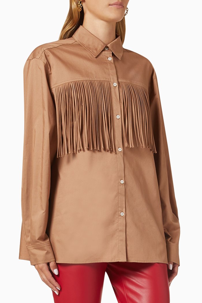 

Fringed Shirt in Cotton, Brown