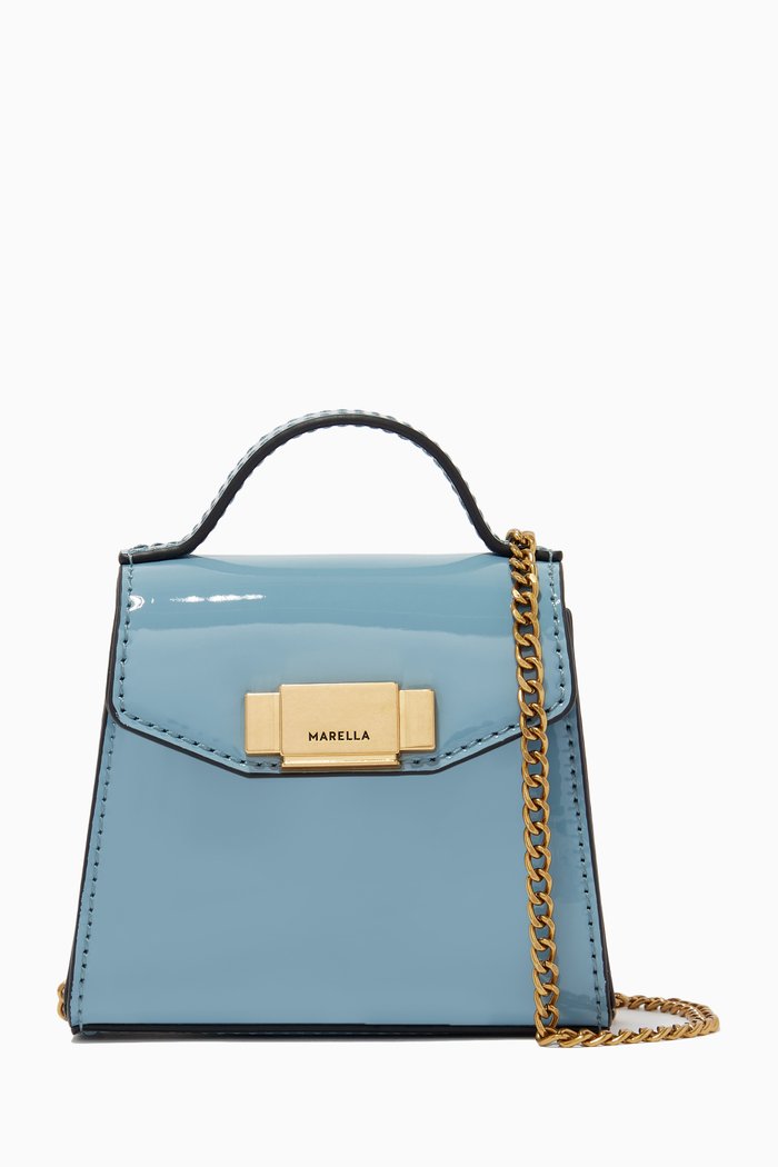 

Raffio Mini Shoulder Bag in Patent Leather, Blue