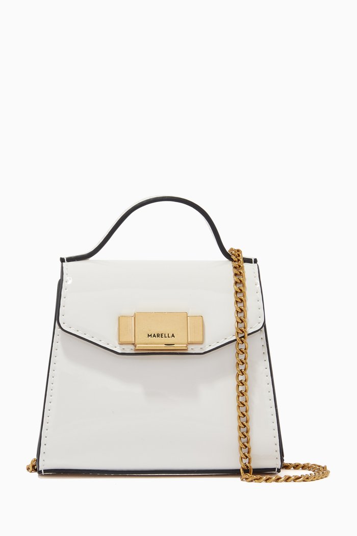 

Raffio Mini Shoulder Bag in Patent Leather, White