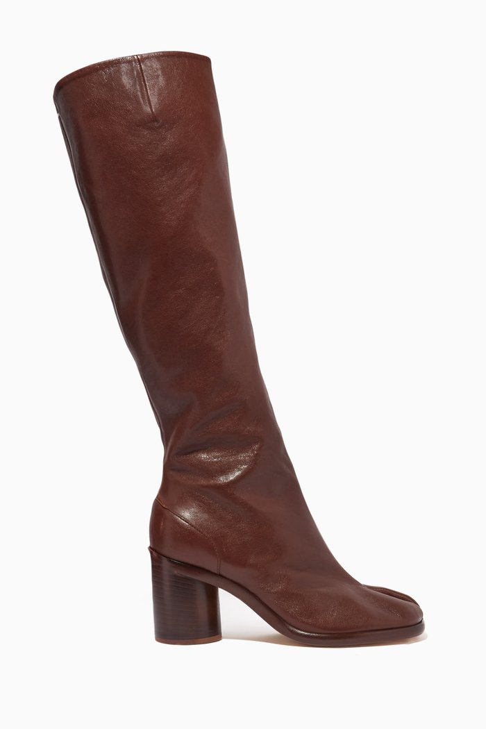 

MM Capsule Tabi 80mm Heel Boots in Camel Leather, Brown