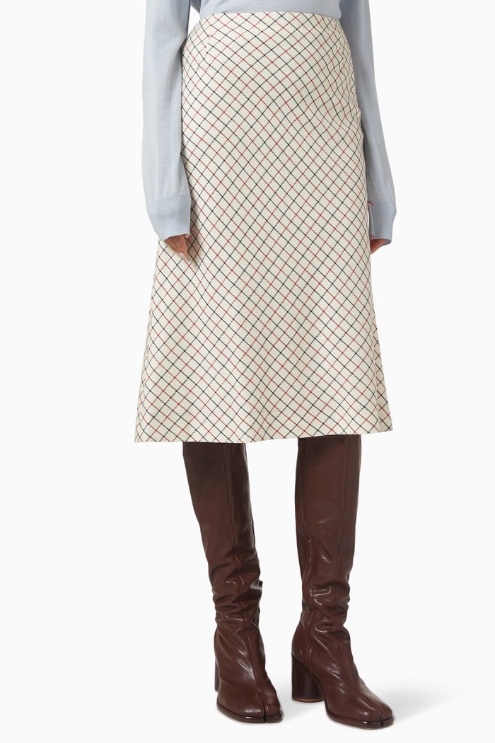 

Check Midi Skirt in Wool Blend, Neutral