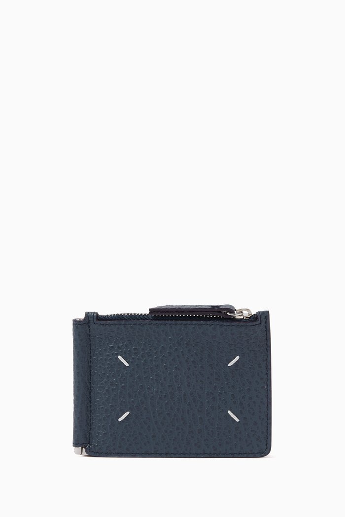 

Money Clip Bi-fold Wallet in Grained Leather, Blue
