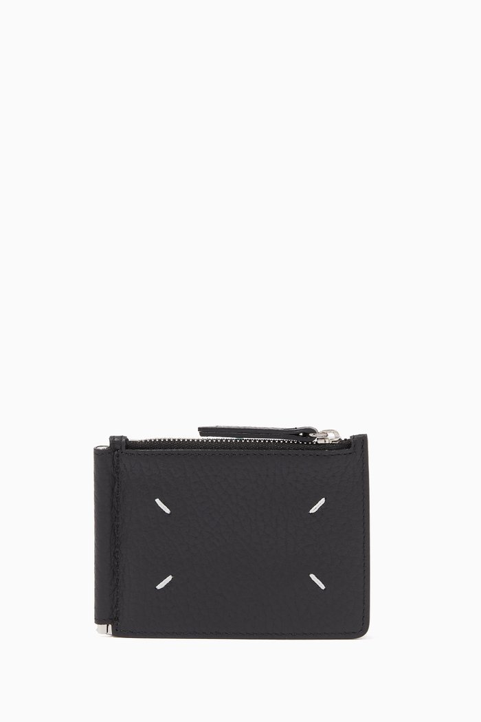 

Money Clip Bi-fold Wallet in Grained Leather, Black