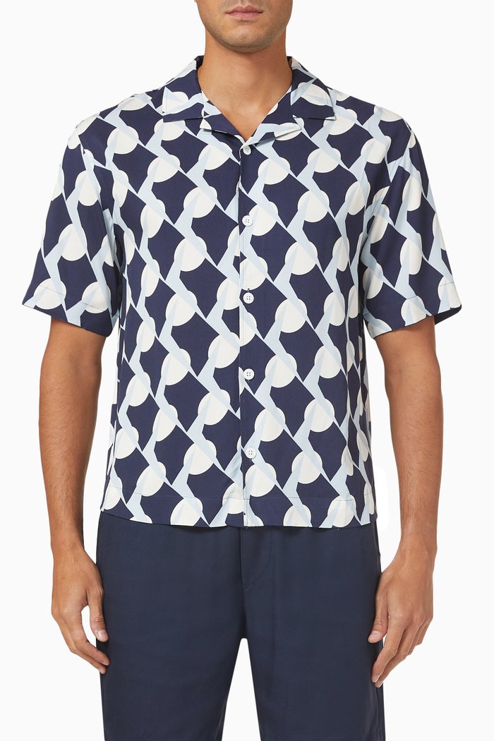 

Valbonne Icarus-print Cuban Shirt in Viscose, Blue