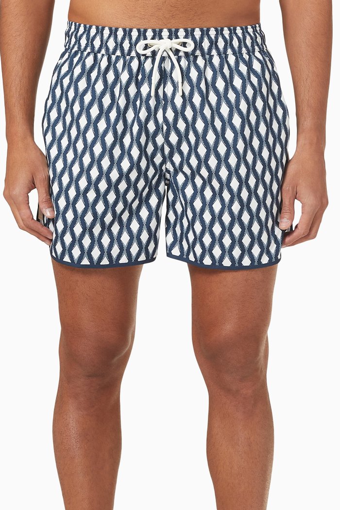 

Printed Runner Swim Shorts in Recycled Nylon, Blue