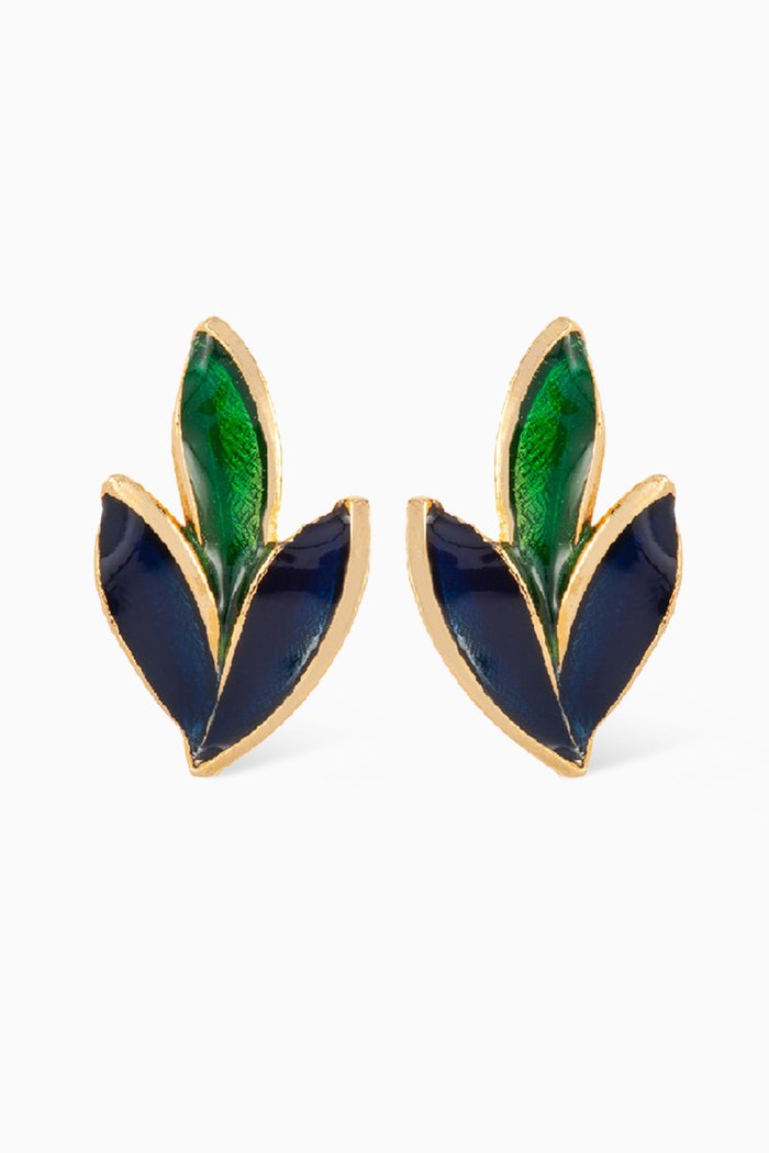 

Rediscovered 1980s Enamel Leaf Clip-on Earrings, Gold