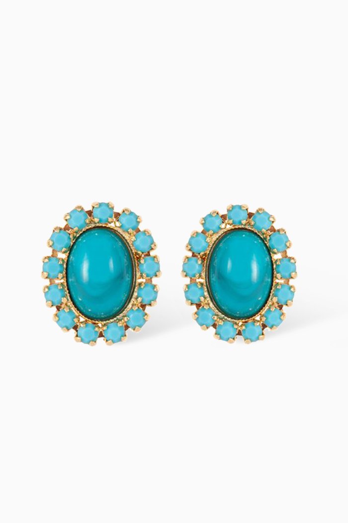 

Rediscovered 1980s Faux Turquoise Clip-on Earrings, Gold