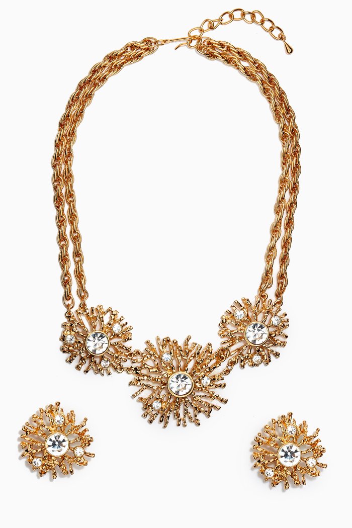 

1980s Vintage Kenneth Jay Lane Earring & Necklace Set, Gold