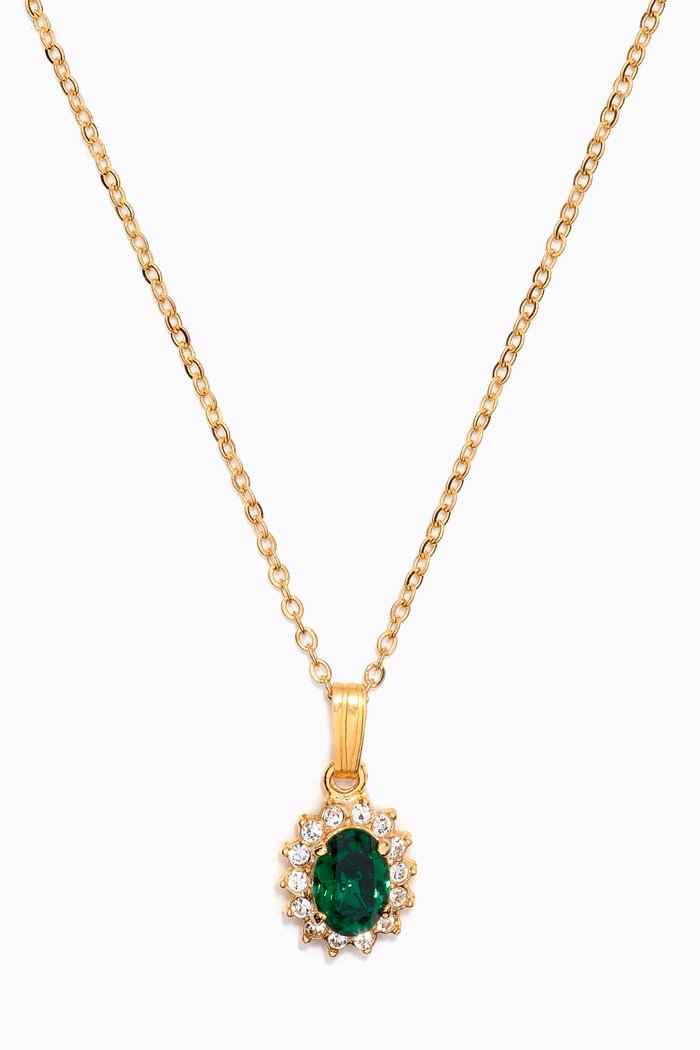 

Rediscovered 1980s Edwardian Revival Faux Emerald Pendant Necklace, Gold