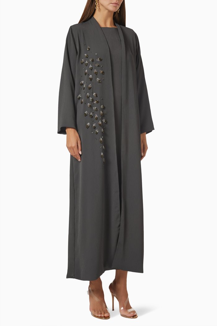 Embellished Abaya Set, Grey