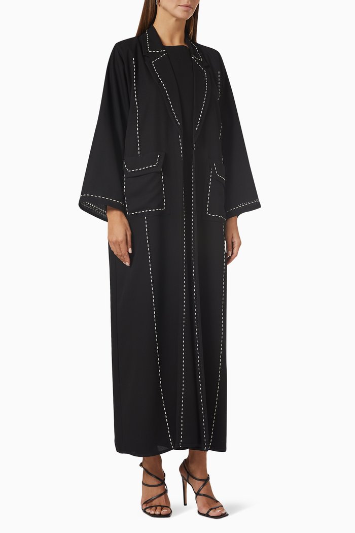 

Contrast-stitch Abaya Set, Black