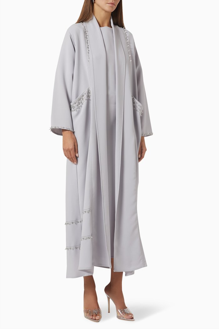 

Embellished Abaya Set, Grey