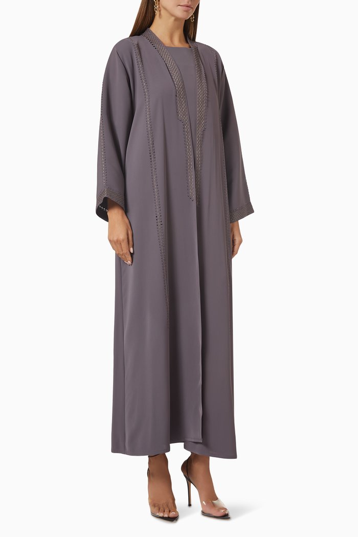

Embroidered Abaya Set, Brown