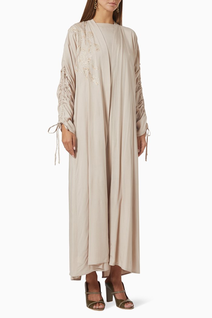Ruched Abaya Set, Neutral