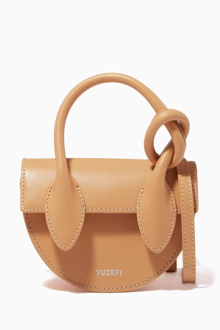 

Mini Pretzel Shoulder Bag in Leather, Neutral